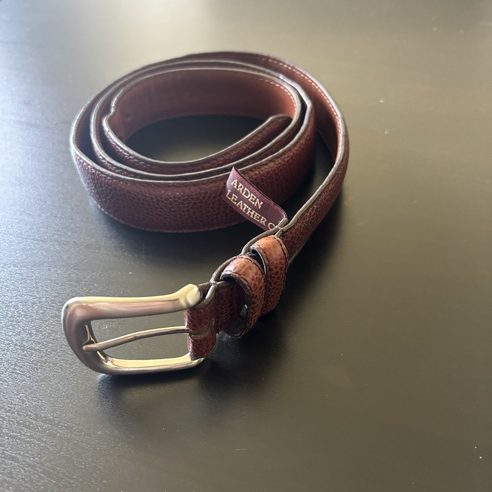 Arden Leather Co‎ Brown Leather Dress Belt w/ Brass Buckle SZ 44